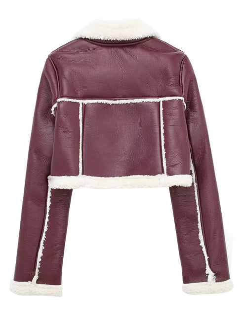 'Josselyn' Faux Fur Cropped Leather Jacket - Celes Fashion